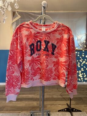 NWOT Roxy Pink & Coral Tropical Cropped Sweatshirt Size XL